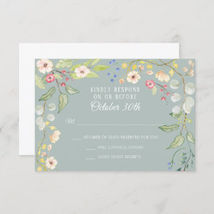 Invitation Anglais Chintz Silver Sage Blush Aquarelle RSVP