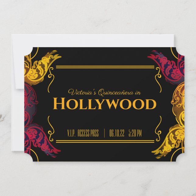 Invitation ANGLAIS quinceañera vieux HOLLYWOOD Bicket d'anniv (Dos)