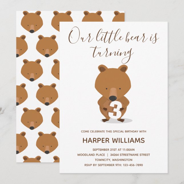 Invitation Animal Cute Enfant Anniversaire (Devant / Derrière)