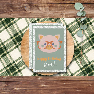 Invitation Animal de ferme Anniversaire Piggy Green Hearts Mo