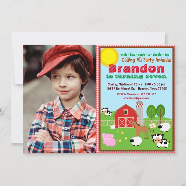 Invitation Animal de ferme Barnyard Anniversaire de enfant Ph (Devant)