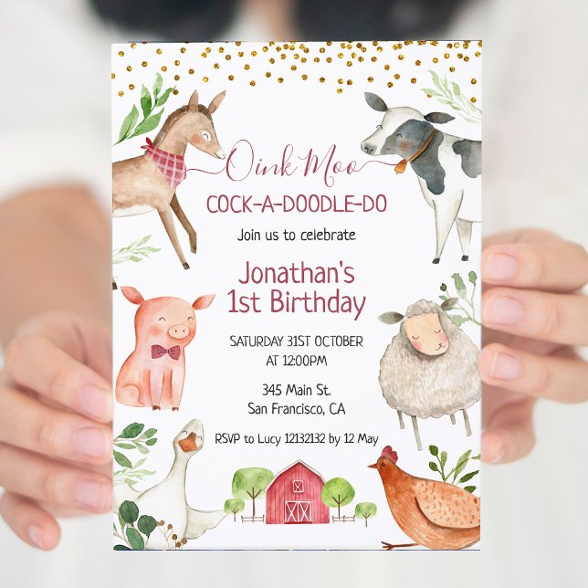 Invitation Animal de ferme Oink Moo Cockadoodle Doo Anniversa (Créateur téléchargé)