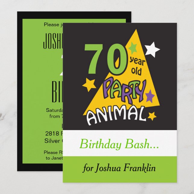 Invitation Animal de fête âgé de 70 ans | 70e anniversaire (Devant / Derrière)