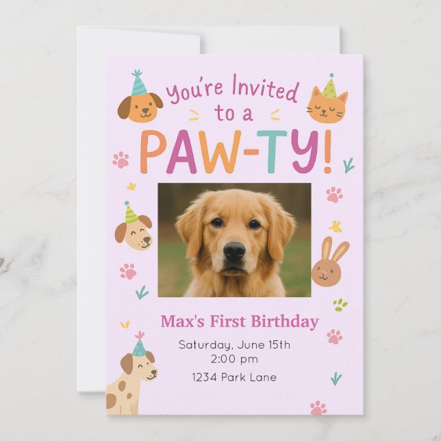 Invitation Animal Paw-ty - Personnalisé Pic Animaux Animaux I (Devant)