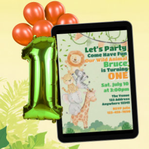 Invitation Animal Sauvage Un, Animal Empilé 1er Anniversaire