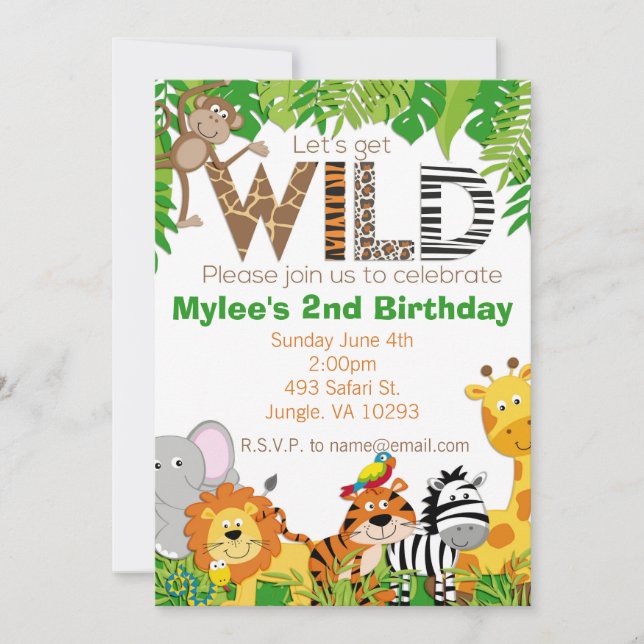 Invitation animale d'anniversaire de safari de (Devant)