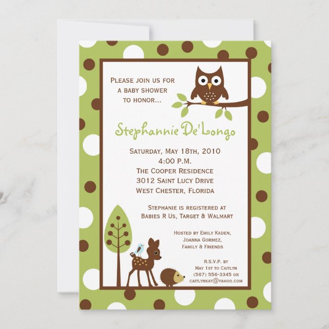 invitation animale de baby shower de région boisée (Devant)