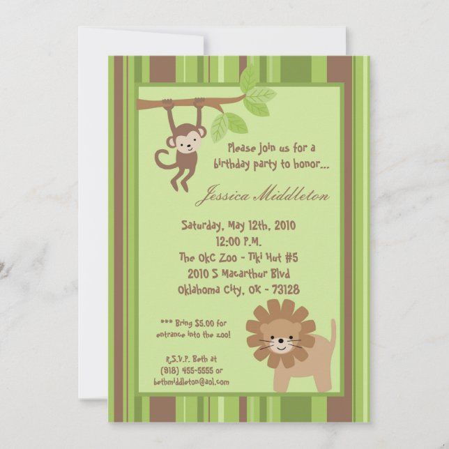 invitation animale de fête d'anniversaire de (Devant)