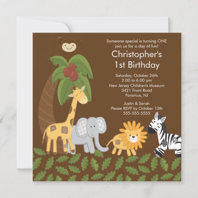 Invitation animale de fête d'anniversaire d'enfant (Devant)