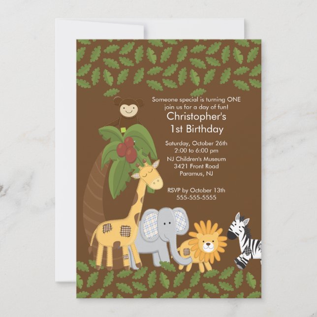 Invitation animale de fête d'anniversaire d'enfant (Devant)