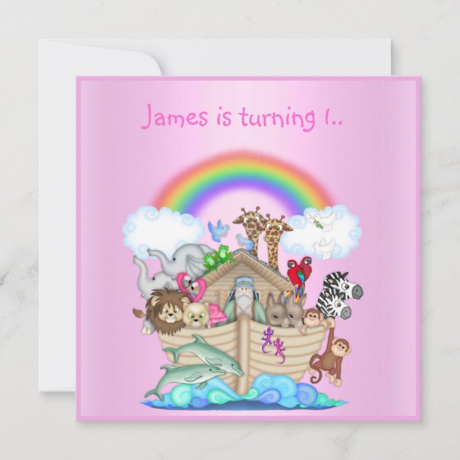 Invitation animale Noahs ark PINK 2 (Devant)