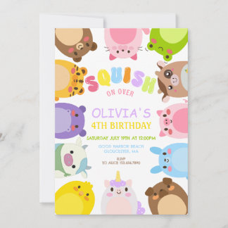 Invitation Animals Squish On Over rainbow  Birthday party