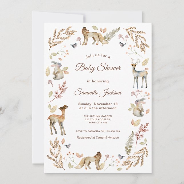 Invitation Animals Woodland Baby Shower (Devant)