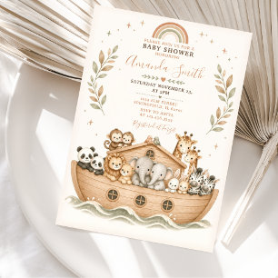 Invitation Animaux aquarelle beige Baby Shower Arche de Noé