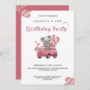Invitation Animaux australiens Koala Pink ANNIVERSAIRE