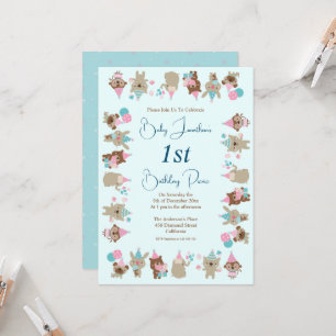 Invitation Animaux Bébés Mignons Célèbrant Pique-Nique d'anni
