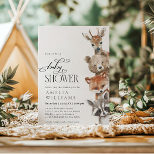 Invitation Animaux boisés Baby shower moderne neutre