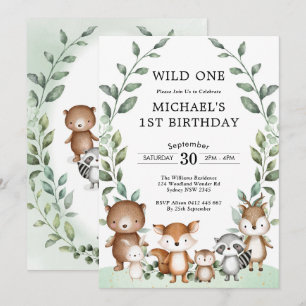 Invitation Animaux boisés modernes Sauvages Un 1er anniversai
