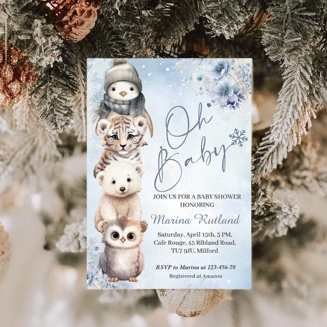 Invitation Animaux boisés Oh Baby Baby shower d'hiver (Créateur téléchargé)