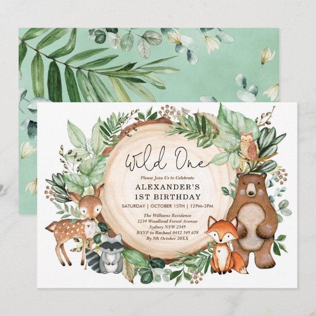 Invitation Animaux botaniques mignons Sauvages Un Anniversair (Devant / Derrière)