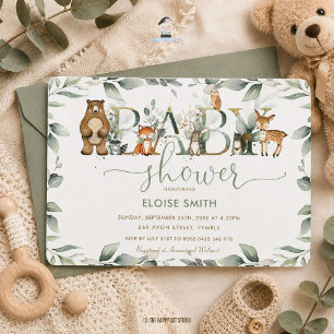 Invitation Animaux Chic de la Forêt Baby Shower Neutre