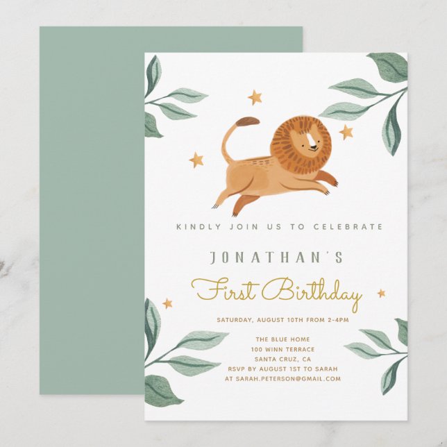 Invitation Animaux d'aquarelle de premier annivers (Devant / Derrière)