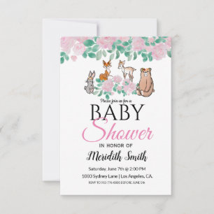 Invitation Animaux de Bébé Mignons Floraux de la Forêt   Baby