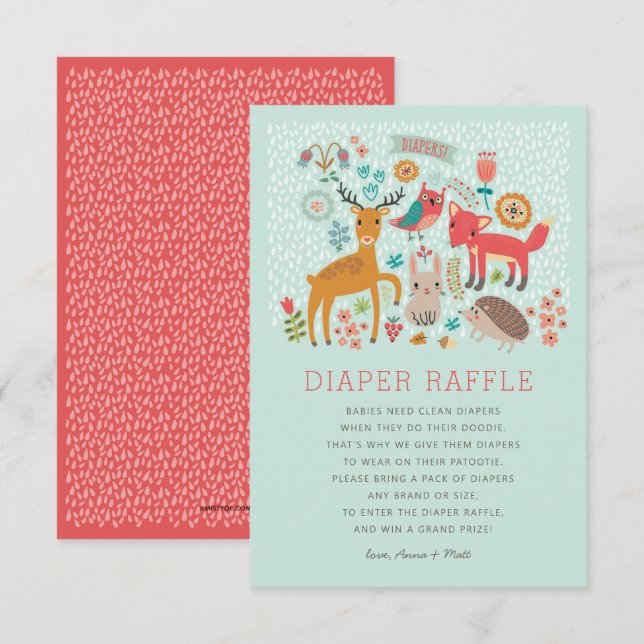 Invitation Animaux de bois Baby shower Déchets Raffle (Devant / Derrière)