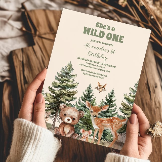 Invitation Animaux de bois doux 1er anniversaire (Créateur téléchargé)