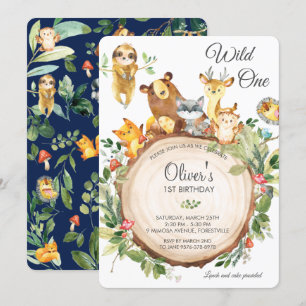 Invitation Animaux de bois mignons 1ère fête d'anniversaire W