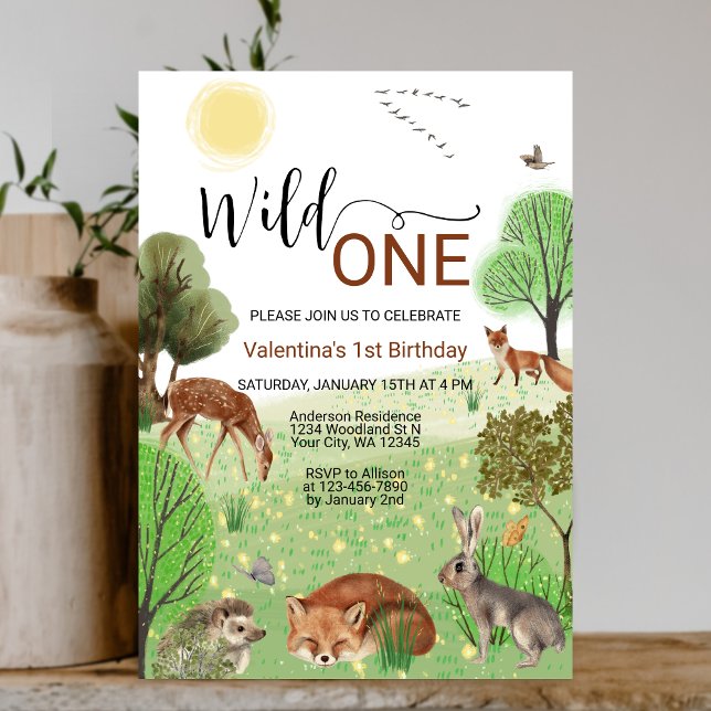 Invitation Animaux de bois mignons Sauvages un premier annive (Créateur téléchargé)
