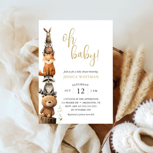 Invitation Animaux de bois personnalisés Baby shower rustique (Créateur téléchargé)