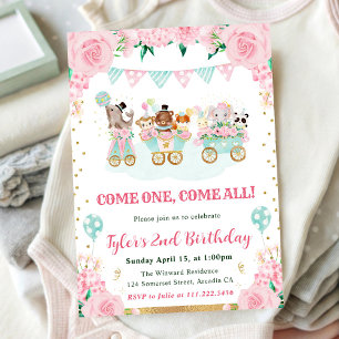 Invitation Animaux de cirque Anniversaire Rose Aquarelle