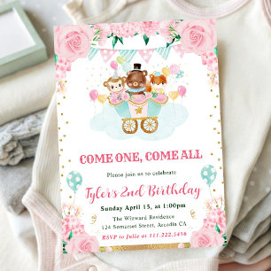 Invitation Animaux de cirque aquarelle rose pour fête d'anniv