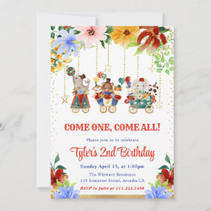 Invitation Animaux de cirque floraux à l'aquarelle pour fête 