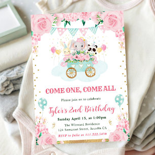 Invitation Animaux de cirque rose aquarelle pour fête d'anniv