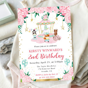 Invitation Animaux de cirque rose aquarelle pour l'anniversai