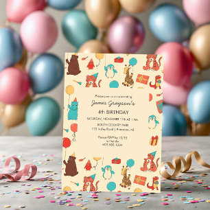 Invitation Animaux de dessin animé personnalisés pour l'anniv