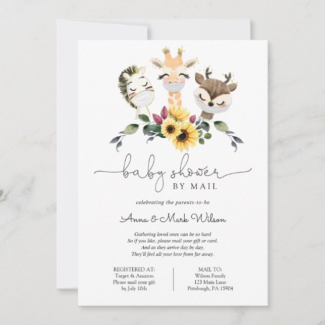 Invitation Animaux de distance sociale Baby shower par courri (Devant)