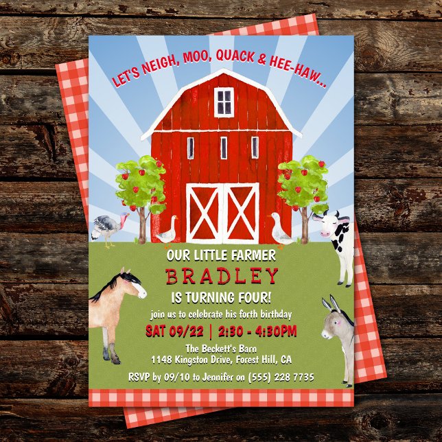 Invitation Animaux de ferme 4e anniversaire (Créateur téléchargé)