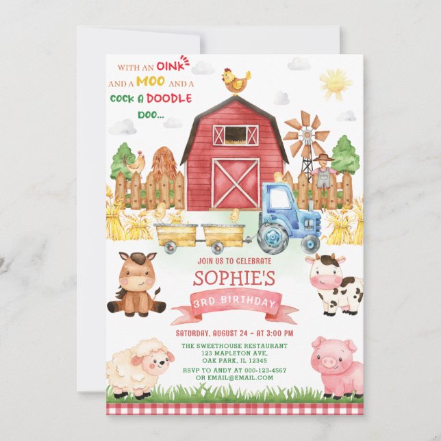 Invitation Animaux de ferme Anniversaire (Devant)