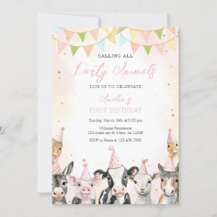 Invitation Animaux de ferme appelant toute la fête 1er annive