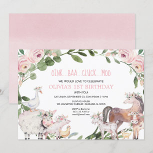 Invitation Animaux de ferme aquarelle barnyard fille annivers