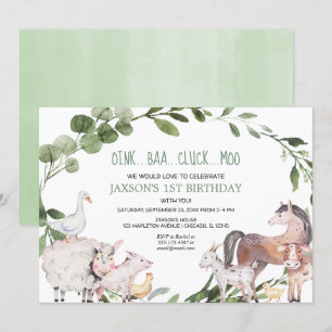 Invitation Animaux de ferme aquarelle baryton garçon annivers