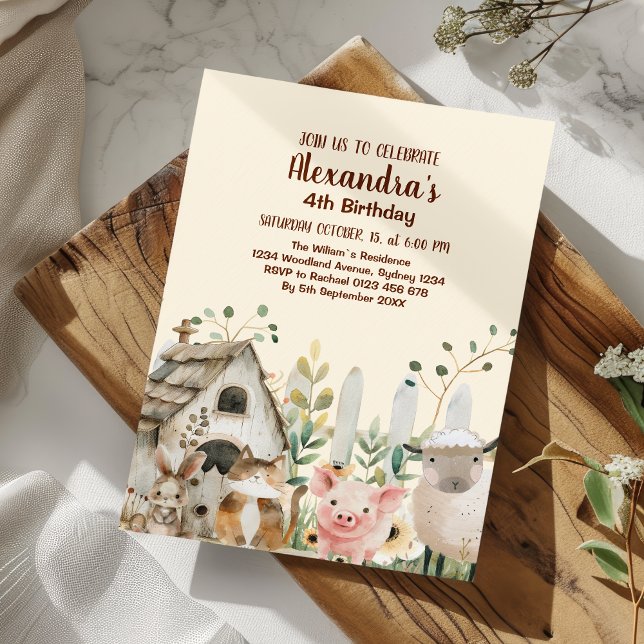 Invitation Animaux de ferme Aquarelle mignonne Garçon Anniver (Créateur téléchargé)