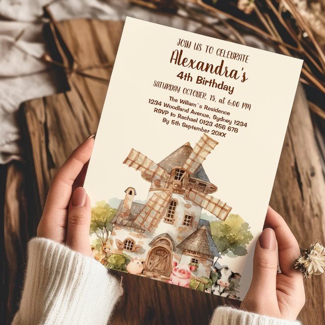 Invitation Animaux de ferme Aquarelle mignonne Garçon Anniver (Créateur téléchargé)