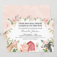 Animaux de ferme Baby shower rose floral Invitatio