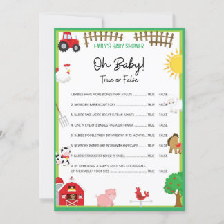 Invitation Animaux de ferme Baby shower Taille du jeu Invitat