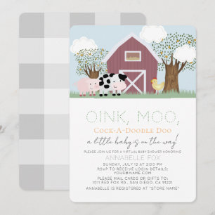 Invitation Animaux de ferme Baby shower virtuel Barnyard