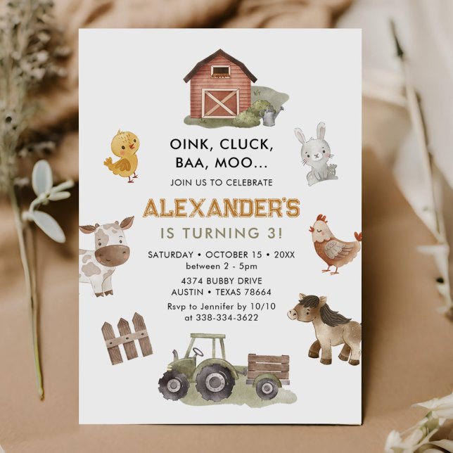 Invitation Animaux de ferme Barnyard 3e anniversaire (Créateur téléchargé)